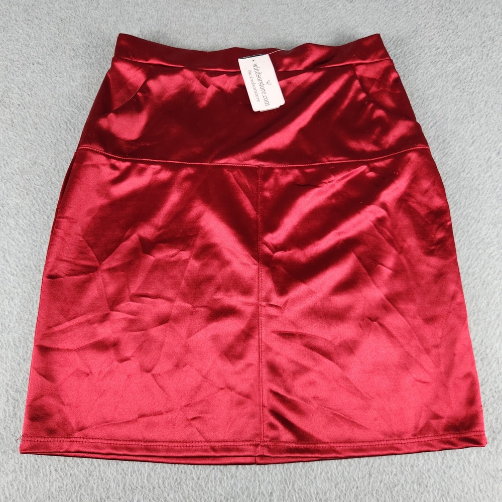 Windsor Mini Skirt Women Large Burgundy Satin Pockets Classic Low Waist Back Zip